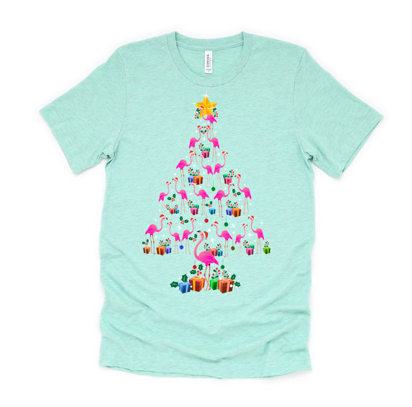 Pink Flamingo Christmas Tree Cute Flamingos Holiday Decor T-Shirt