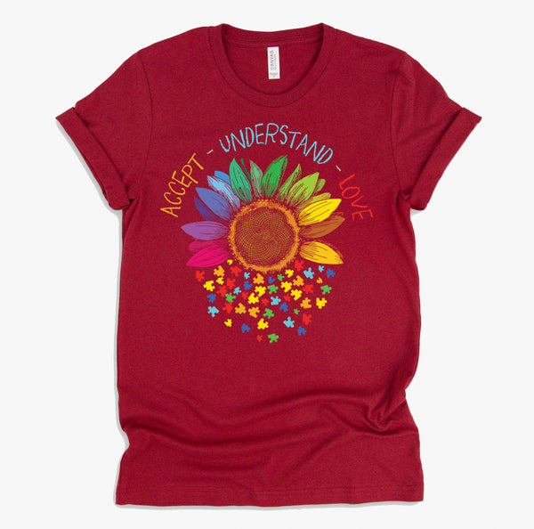Autism Awareness Accept Understand Love ASD Rainbow Flower T-Shirt