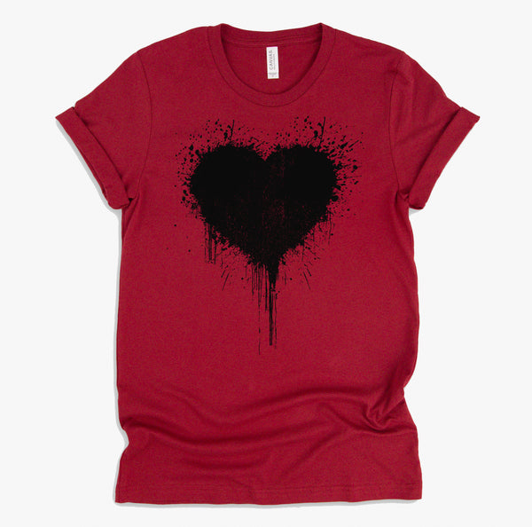 Black Heart Splatter Tshirt, Valentines Day Gift Shirt, Big Hearts Unisex T-Shirt XS-4XL
