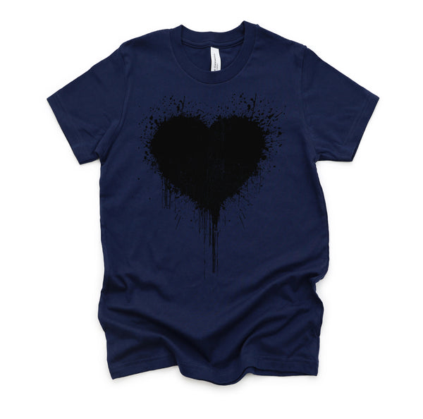 Black Heart Splatter Tshirt, Valentines Day Gift Shirt, Big Hearts Unisex T-Shirt XS-4XL