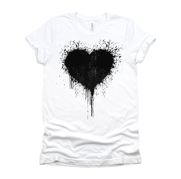 Black Heart Splatter Tshirt, Valentines Day Gift Shirt, Big Hearts Unisex T-Shirt XS-4XL