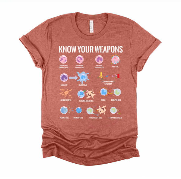 Immune System Cells Tshirt, Microbiology Shirt, Know Your Weapon T Shirt, Funny Biology Gift Unisex T-Shirt XS-4XL