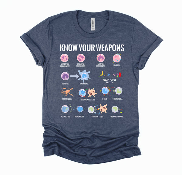 Immune System Cells Tshirt, Microbiology Shirt, Know Your Weapon T Shirt, Funny Biology Gift Unisex T-Shirt XS-4XL