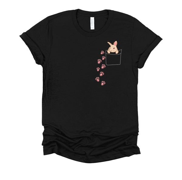 Easter Cute Bunny in Shirt Pocket Tee Rabbit Footprints T-Shirt