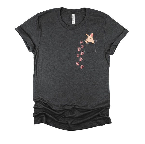 Easter Cute Bunny in Shirt Pocket Tee Rabbit Footprints T-Shirt