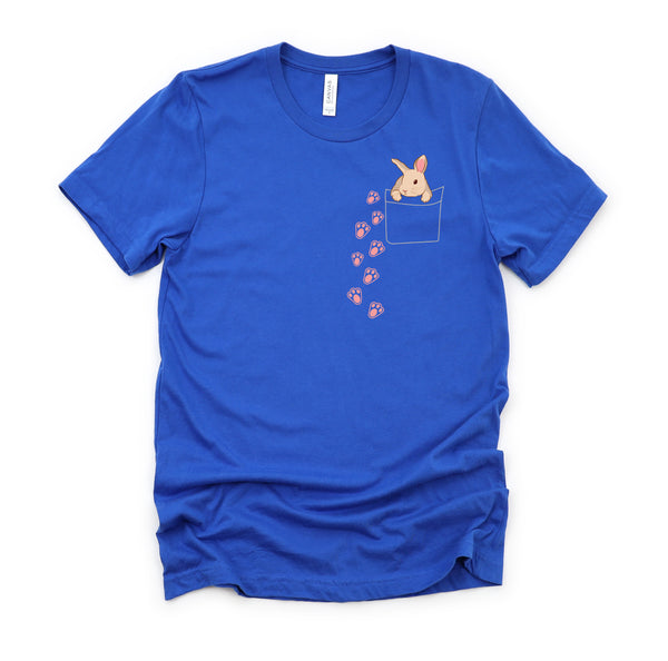 Easter Cute Bunny in Shirt Pocket Tee Rabbit Footprints T-Shirt