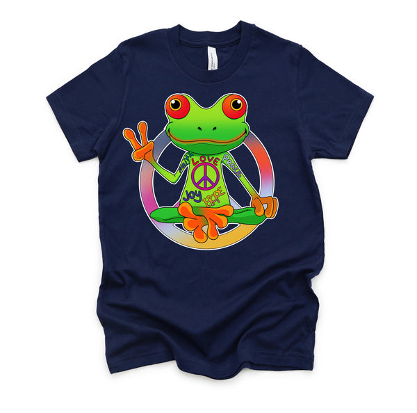 Hippie Frog Peace Sign Yoga Frogs Hippies 70s T-Shirt