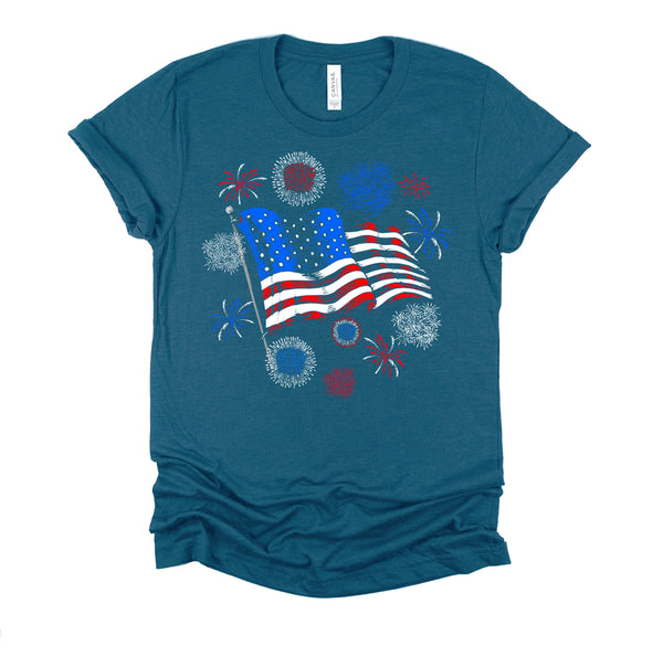 Fireworks 4th of July American Flag Patriotic Sparklers T-Shirt