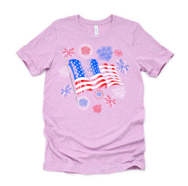 Fireworks 4th of July American Flag Patriotic Sparklers T-Shirt
