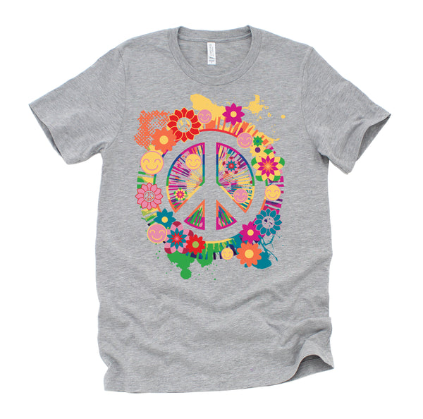 Peace Sign Colorful Flowers Hippie Retro 60s 70's T-Shirt