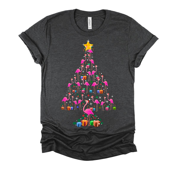 Pink Flamingo Christmas Tree Cute Flamingos Holiday Decor T-Shirt