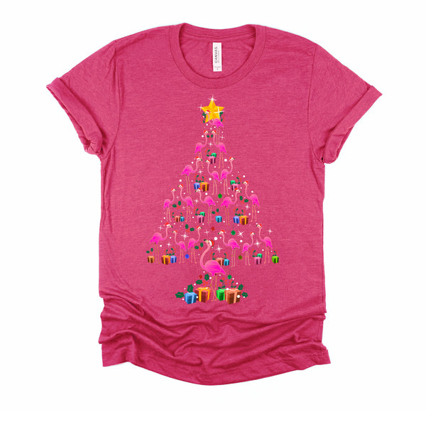 Pink Flamingo Christmas Tree Cute Flamingos Holiday Decor T-Shirt