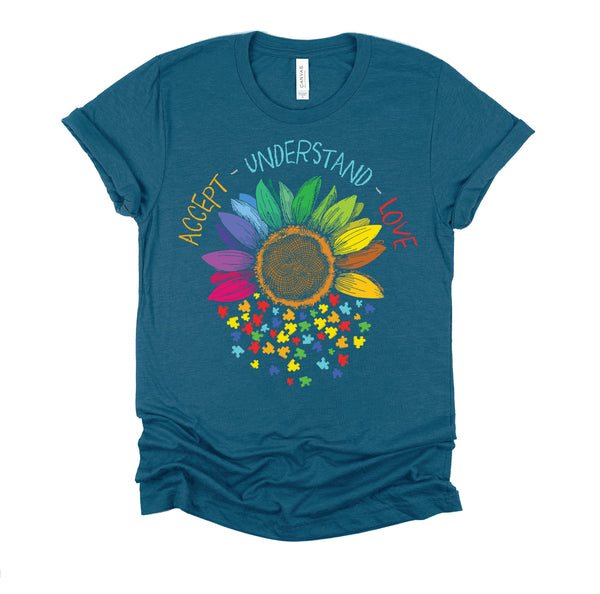 Autism Awareness Accept Understand Love ASD Rainbow Flower T-Shirt