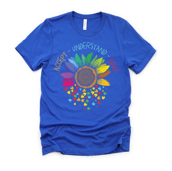 Autism Awareness Accept Understand Love ASD Rainbow Flower T-Shirt