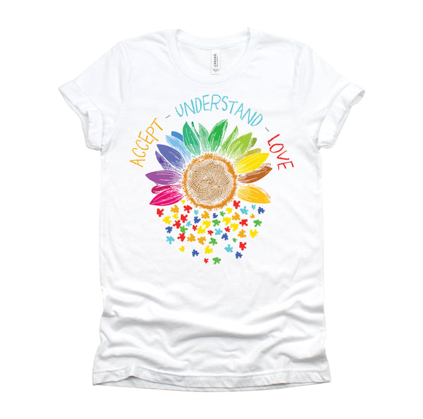 Autism Awareness Accept Understand Love ASD Rainbow Flower T-Shirt