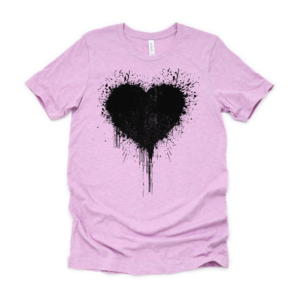 Black Heart Splatter Tshirt, Valentines Day Gift Shirt, Big Hearts Unisex T-Shirt XS-4XL