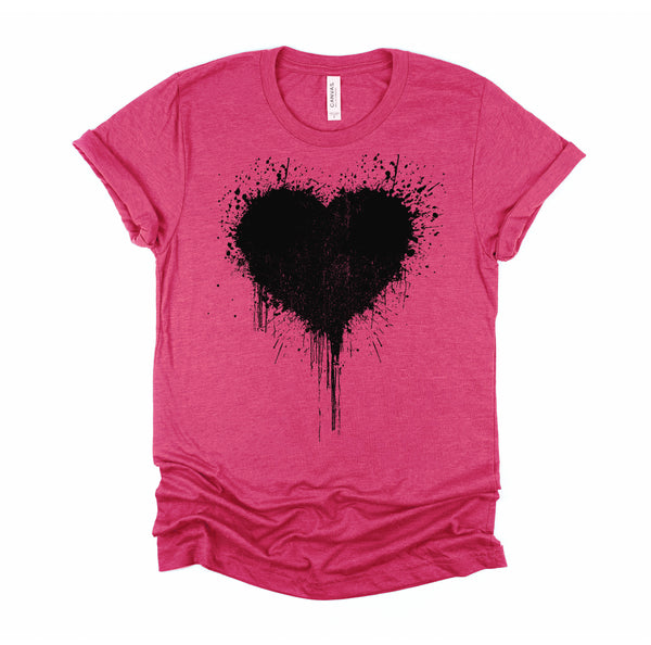 Black Heart Splatter Tshirt, Valentines Day Gift Shirt, Big Hearts Unisex T-Shirt XS-4XL