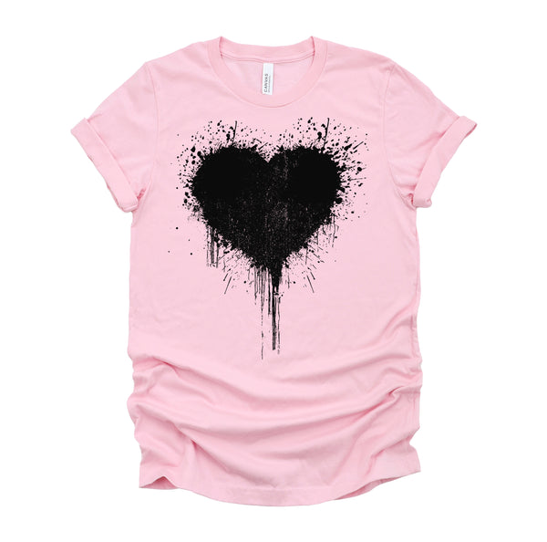 Black Heart Splatter Tshirt, Valentines Day Gift Shirt, Big Hearts Unisex T-Shirt XS-4XL
