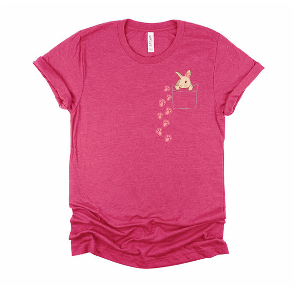 Easter Cute Bunny in Shirt Pocket Tee Rabbit Footprints T-Shirt