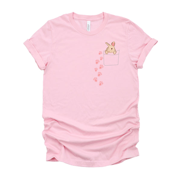 Easter Cute Bunny in Shirt Pocket Tee Rabbit Footprints T-Shirt