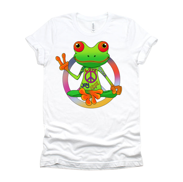 Hippie Frog Peace Sign Yoga Frogs Hippies 70s T-Shirt