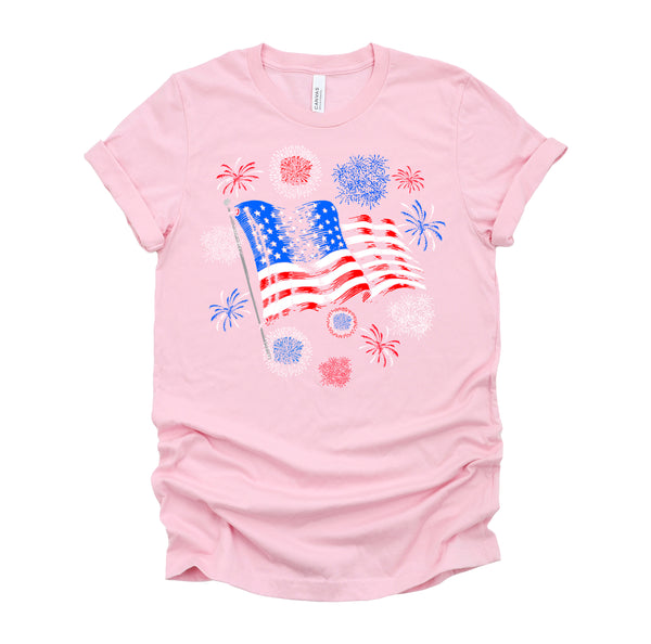 Fireworks 4th of July American Flag Patriotic Sparklers T-Shirt