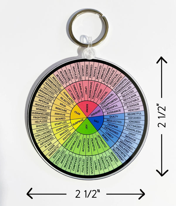 Feelings Wheel Keychain 2 1/2" or 3 1/2" / Acrylic Emotions Wheel Key Chain / Self Care Keychain / Therapist Gift / Stocking Stuffer