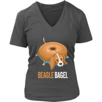 Beagle Dog Shirt - Bagel Bread Pun Funny Animals V-Neck T-Shirt Womens Plus Size S-4XL