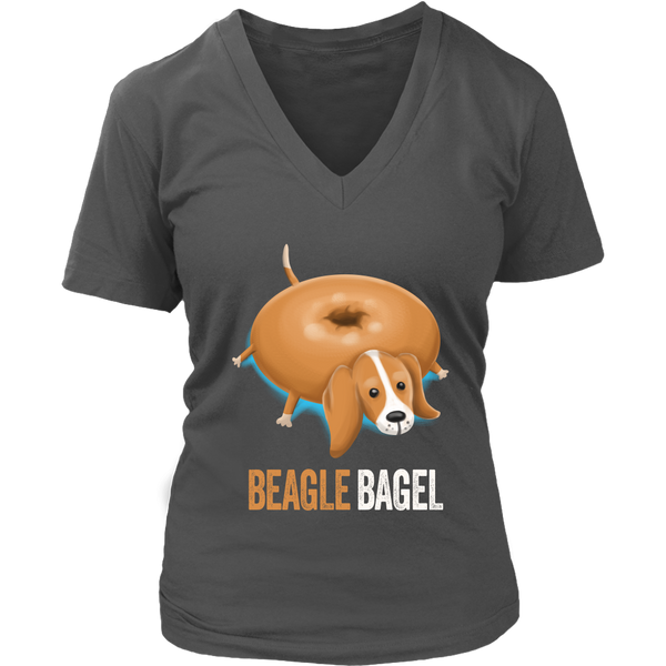 Beagle Dog Shirt - Bagel Bread Pun Funny Animals V-Neck T-Shirt Womens Plus Size S-4XL