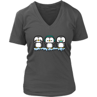 Funny Penguins See Hear Speak No Evil Bird Nerds Penguin V-Neck T-Shirt Womens Plus Size S-4XL