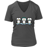 Funny Penguins See Hear Speak No Evil Bird Nerds Penguin V-Neck T-Shirt Womens Plus Size S-4XL