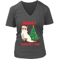 Christmas Cat Tshirt - Grumpy Sad Cats Kiss My Ass T-Shirt - Womens Plus Size Up To 4X