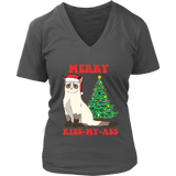 Christmas Cat Tshirt - Grumpy Sad Cats Kiss My Ass T-Shirt - Womens Plus Size Up To 4X