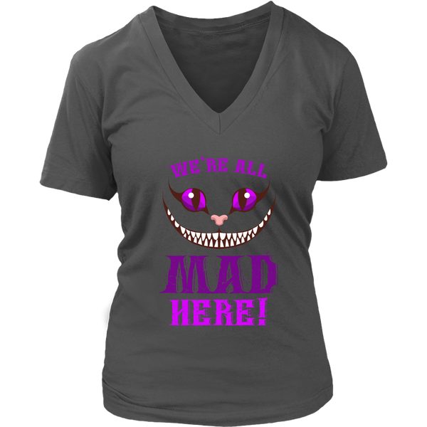 We're All Mad Here Grinning Cat T-Shirt - Funny Cats - Womens Plus Size Up To 4X