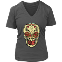 Mexican Sugar Skull Decor Tshirt - Artistic Halloween T-Shirt - Womens Plus Size Up To 4X