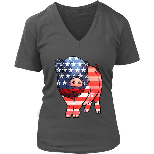 American Flag Pig Farm Tshirt - US Pig Farmer Tee Shirt - Womens Plus Size Up To 4X