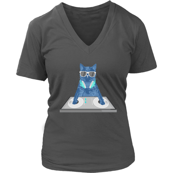 Cat Disc Jockey T-Shirt - Kitty Club DJ Graphic Tshirt - Womens Plus Size Up To 4X