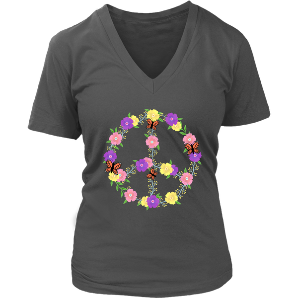 Flower Butterflies Peace Sign Tshirt - Retro 60s 70s Tee - Womens Plus Size Up To 4X