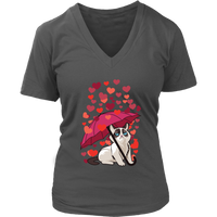 Cat Hearts Love Valentines Day Grumpy Irritable Bad Temper V-Neck T-Shirt Womens Plus Size S-4XL