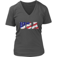 American Flag Patterned USA Text T-Shirts - America Tees - Womens Plus Size Up To 4X