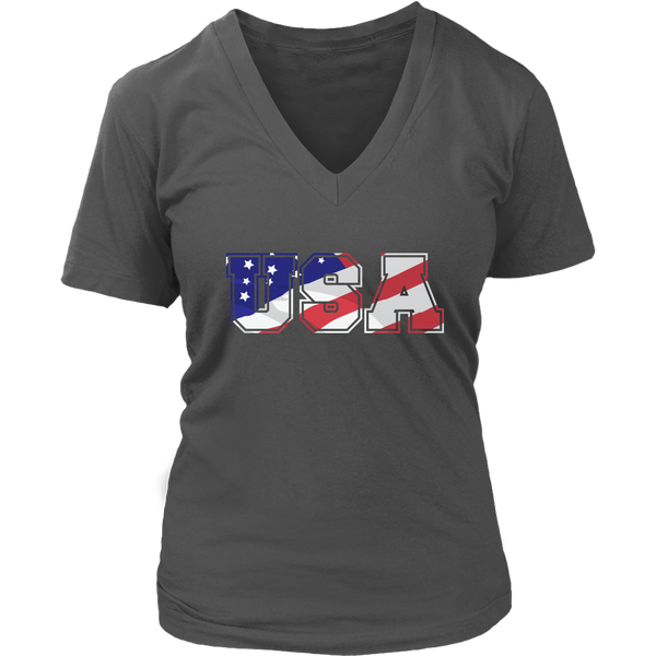 American Flag Patterned USA Text T-Shirts - America Tees - Womens Plus Size Up To 4X