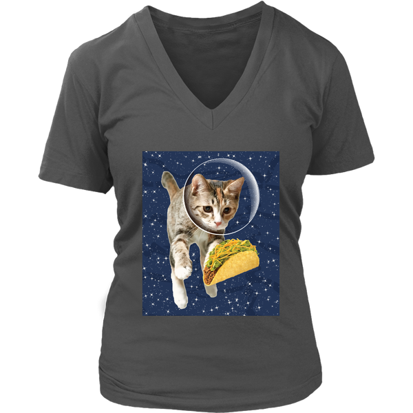 Cat Astronaut T-Shirt - Tacos in Space Tshirt - Funny Tee - Womens Plus Size up to 4X