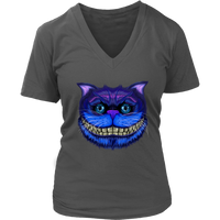 Womens Cheshire Cat Face Wonderland Big Faced Grinning Cat V-Neck T-Shirt Plus Size Up To 4X