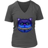 Womens Cheshire Cat Face Wonderland Big Faced Grinning Cat V-Neck T-Shirt Plus Size Up To 4X