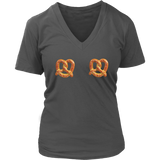 Womens Pretzel Boobs Sourdough Pretzels Snacks Soft Baked Halloween V-Neck T-Shirt Plus Size Up To 4X