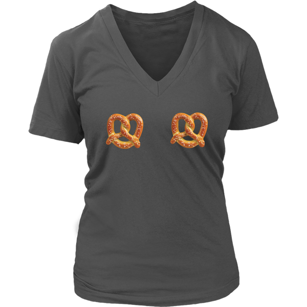 Womens Pretzel Boobs Sourdough Pretzels Snacks Soft Baked Halloween V-Neck T-Shirt Plus Size Up To 4X