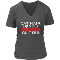 Cat Hair Is Lonely People Glitter Tshirt - Introvert T-Shirt - Love Kitty Tee - Womens Plus Size Up To 4X