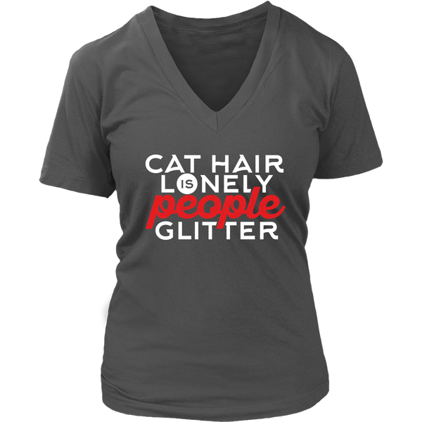 Cat Hair Is Lonely People Glitter Tshirt - Introvert T-Shirt - Love Kitty Tee - Womens Plus Size Up To 4X