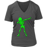 Neon Dabbing Skeleton Tshirt - Bright Halloween Dancing Bone - Womens Plus Size up to 4X