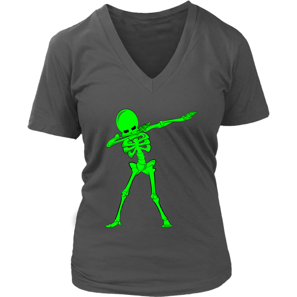 Neon Dabbing Skeleton Tshirt - Bright Halloween Dancing Bone - Womens Plus Size up to 4X